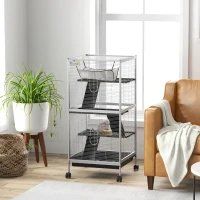 PawHut Rolling Small Animal Cage With Hammock, Ferret Cage, Chinchilla Cage, Pet Habitat With 6 Doors, Removable Tray (Option: White)