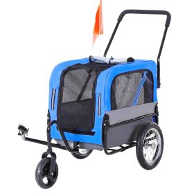 2-in-1 Small Dog Bike Trailer and Bike Stroller with Hitch, Bicycle Trailer Sidecar Bike Wagon Cart Carrier Attachment for Travel, Blue (Option: Blue-670x260x510 mm)