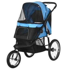 3 Wheels Pet Stroller for Small Dogs and Medium Dogs with Adjustable Canopy, Safety Tether, Storage Basket, Blue (Option: Blue-830x440x385 mm)