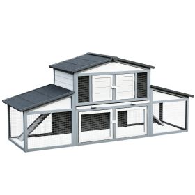 89"L Outdoor Rabbit Hutch, Guinea Pig Cage Indoor Outdoor Wooden Bunny Hutch with Double Runs, Weatherproof Roof, Removable Tray, Ramps, Gray (Option: Grey-1290x710x260 mm)