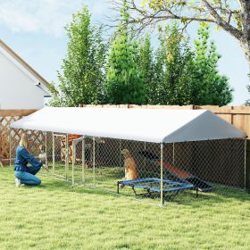 Two Room Outdoor Dog Kennel, Dog Run With Roof, Waterproof UV-Resistant Cover, Secure Lock, 19.7 X 7.5 X 5.2 (Color: Grey)