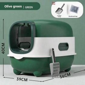 Fully Enclosed Cat Litter Box With UV Sterilization Odor Control, Large 56cm Space For Big Cats, Easy Clean 180 Flip Top, Detachable Anti Trackin (Option: E catlittlebox Green)