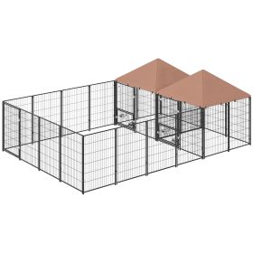 Large Outdoor Dog Kennel With 2 Rooms, Rotating & Adjustable Height Bowls, 13.5 X 9.4 X 5.1 (Color: Black)