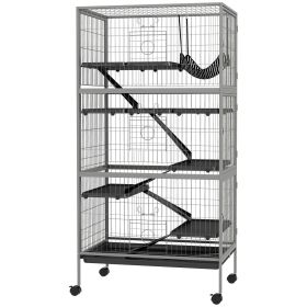 63" H Rolling Small Animal Cage with Hammock, Ferret Cage, Chinchilla Cage, Pet Habitat with 6 Doors, Removable Tray (Option: Gray-860x280x600 mm)