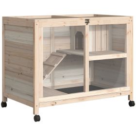 Rabbit Hutch with Wheels, Desk and Side Table Sized, Wooden Rabbit Cage, Waterproof Small Bunny Cage with Removable Tray, Openable Roof, for Rab (Option: Natural Wood-985x610x200 mm)