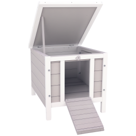 Small Wooden Rabbit Hutch Bunny Cage Guinea Pig Cage Duck House Dog House with Openable & Waterproof Roof, for Rabbits, Chickens, Ducks, Gray (Option: Grey-575x475x165 mm)