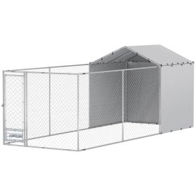 Galvanized Chain Link Large Outdoor Dog Kennel with Waterproof & UV-Resistant Cover, for M&L Dogs, 19.7' x 7.5' x 7.5' (Option: Silver-1815x575x135 mm)