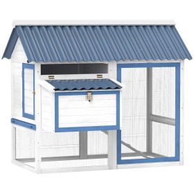 55.5" Wooden Chicken Coop with Run Box, Nesting Box, Removable Tray, Ramp, Outdoor Backyard for 2-3 Chickens, White (Option: White-1020x860x255 mm)