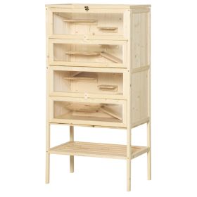 5-Tier Wooden Hamster Cage Mice Habitat Rat Habitat with Openable Top, Front Door and Storage Shelf (Option: Natural Wood-1235x615x145 mm)