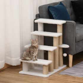 4 Levels Cat Steps With Scratching Posts For High Bed (Option: White)