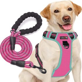 No Pull Dog Harness Adjustable Reflective Oxford Easy Control Medium Large Dog Harness With A Free Heavy Duty 5ft Dog Leash, Blue, M (Option: PinkBlue)