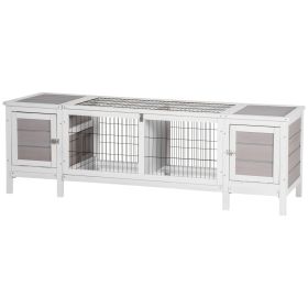 Rabbit Hutch, Bunny Cage, Guinea Pig House with Pull-Out Tray, and Divided Board for Indoor, White (Option: White-970x560x260 mm)
