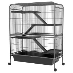 53.5"H Small Animal Cage 5-Level Metal Ferret Cage for Rabbits (Option: Charcoal Gray-1130x790x260 mm)