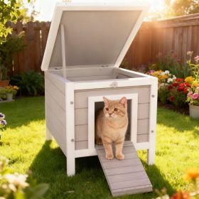 Small Wooden Rabbit Hutch Bunny Cage Guinea Pig Cage Duck House Dog House with Openable & Waterproof Roof, for Rabbits, Chickens, Ducks, Gray (Option: Grey)