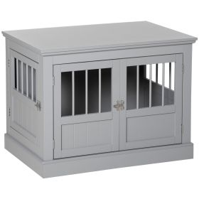 Wooden Dog Crate End Table, Dog Crate Furniture with Triple Doors, Puppy Crate for Small Dogs Indoor Use, Dark Gray (Option: Dark Gray-930x620x120 mm)
