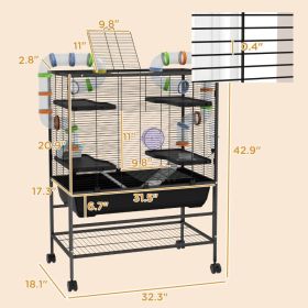 Small Animal Cage for Syrian Hamster, Gerbil Cage with Tubing System, Running Wheel, Ramps, Platforms (Option: Black Frame Colorful Pipes)