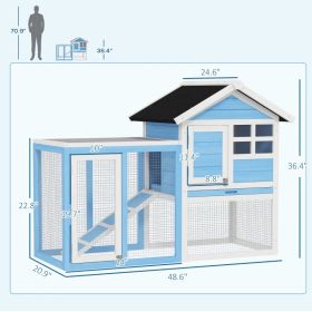 49 Wooden Rabbit Hutch Bunny Cage With Waterproof Asphalt Roof, Fun Outdoor Run, Removable Tray And Ramp, For Rabbits, Chickens, Ducks, Light Blu (Option: Light Blue and White)