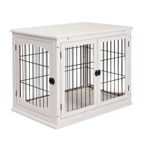 Dog Crate Furniture, 32" Small Dog Cage End Table with 2 Doors, Lockable Door, Puppy Kennel Indoor, White (Option: White-880x200x690 mm)