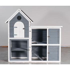 Large Outdoor Chicken Coop Cage Weatherproof 2-Story Chicken Coop  Rabbit Hutch, Wooden Indoor Outdoor Pet House With No-Leak Tray, Waterproof Ro (Option: Beige Gray)