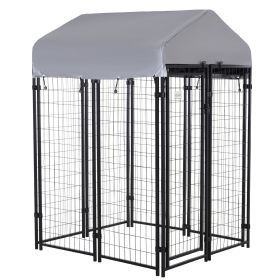 Outdoor Dog Kennel with Roof, 4' x 4' x 6' Heavy Duty Welded Wire Dog Playpen Enclosure with Escape-proof Lock, UV-Resistant & Waterproof Cover, (Option: Silver-1500x620x200 mm)