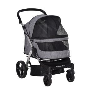 Pet Stroller Foldable Dog Cat Travel Carriage with Adjustable Handlebar PVC Wheel Brake Storage Bag Mesh Window Safety Leash Aluminum Grey (Option: Grey-580x300x850 mm)