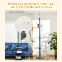 PawHut Floor-to-Ceiling Cat Tree Cat Climbing Tower With Sisal-Covered Scratching Posts Natural Cat Tree Activity Center For Kittens Cat Tower Fu (Option: Grey)