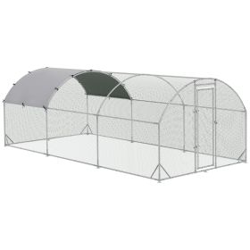 Large Chicken Coop Metal Chicken Run with Waterproof and Anti-UV Cover, Dome Shaped Walk-in Fence Cage Hen House for Outdoor and Yard Farm Use, (Option: Silver-1950x400x190 mm)