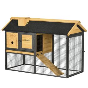 47" Wooden Rabbit Hutch Outdoor with Run, Metal Frame, 2-Story Bunny Rabbit Cage with Removable Tray, Ramp, Bunny Hutch with Space-Saving Design (Option: Black-1270x680x135 mm)