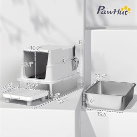 Extra Large Stainless Steel Cat Litter Box for Big Cats with Flip Cover, High-Sided Enclosure & Scoop (Option: Stainless Steel)