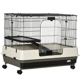 2-tier Compact Platform Rolling Small Animal Rabbit Cage for Hamsters, Chinchillas & Gerbils with a Large Living Space (Option: Black and White-870x600x270 mm)