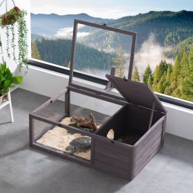 Tortoise Habitat Wooden Tortoise House Indoor & Outdoor 2-Room 38x24x13in (Option: Grey)