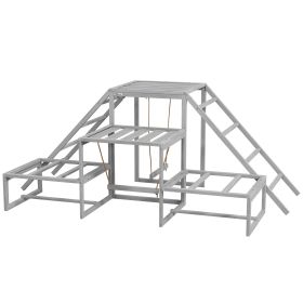 Chicken Roost Toys for Chickens Hens, Coop Accessories with Wood Stand, Ladder Platforms, for 10-15 Chickens (Option: Gray-1080x590x210 mm)
