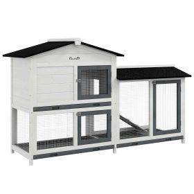 62" Rabbit Hutch, Wooden Bunny Hutch, Guinea Pig Cage, Small Animal Enclosure with Run Area, Removable Tray, Asphalt Roof, Lockable Doors and Ra (Option: White-920x250x770 mm)