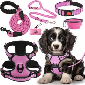 No Pull Dog Harness, Collar & Leash Set With Travel Accessories (Option: Pink)