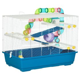 31" Extra Large Hamster Cage with Tubes and Tunnels, 4 Tier Small Animal Cage with Portable Carry Handles, Rat Gerbil Cage with Water Bottle, Fo (Option: Sky Blue-820x205x510 mm)