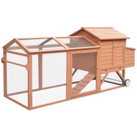 96.5" Chicken Coop Wooden Hen House Poultry Cage Pen Portable with Wheels and Nesting Box, Chicken Cage for Backyard Outdoor, Natural (Option: Brown-1010x760x195 mm)