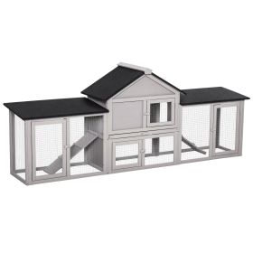 Outdoor Rabbit House 83" 2 Story Deluxe XL Wooden Rabbit Hutch Big Bunny Cage w/ Ladder and Run, Gray (Option: Grey-995x750x180 mm)
