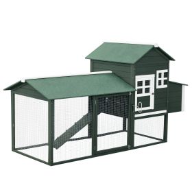 84" Wooden Chicken Coop, Hen House Outdoor with Run Nesting Box, Asphalt Roof, Removable Tray, Ramp, Poultry Cage for 2-3 Chickens, Green (Option: Green-1275x655x160 mm)