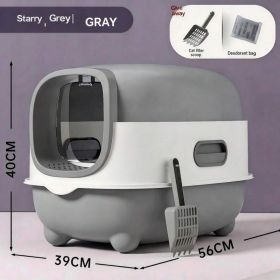 Fully Enclosed Cat Litter Box With UV Sterilization Odor Control, Large 56cm Space For Big Cats, Easy Clean 180 Flip Top, Detachable Anti Trackin (Option: E catlittlebox Grey)