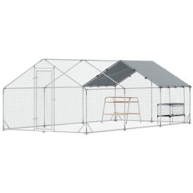 Large Metal Chicken Coop with Waterproof Cover, Roosting Bar, Nesting Box, 9.8' x 19.7' x 6.4' (Option: Silver-1980x410x180 mm)