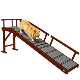 PawHut Wooden Dog Ramp With Removable Guardrails, Non-Slip Surface, 73 Long, Brown (Option: Brown and Gray)