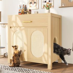 Cat Litter Box Enclosure, Hidden Cat Litter Box Furniture With Scratching Board Doors And Storage Drawer, Wooden Washroom Cat House Table Nightst (Option: Natural)