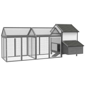 97" Chicken Coop Poultry Cage with Double Run, Nesting Box, Gray (Option: Gray-850x205x810 mm)