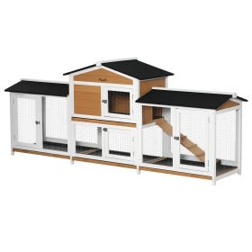 90.5" Wooden Rabbit Hutch Bunny Cage Pet Playpen House Enclosure with Double Side Run Boxes, No Leak Tray, Ramp, for Rabbits, Chickens, Ducks, G (Option: White-950x760x330 mm)
