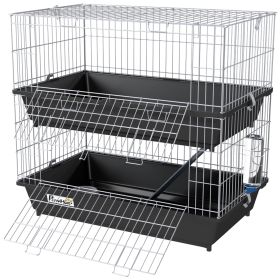 2-Tier Small Animal Cage with 2 Doors, Trays, Dish, Bottle, and Ramp for Bunny, Ferret, Chinchilla, Black (Option: Black-750x470x220 mm)