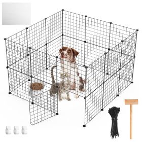 1Pc Small Animal Playpen With Door Dog Metal Playpen Small Medium Kitten Puppy Guinea Pig Rabbit Kennel Small Animal Cage Metal Wire Fence For In (Color: Black)