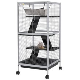 45" H Rolling Small Animal Cage with Hammock, Ferret Cage, Chinchilla Cage, Pet Habitat with 6 Doors, Removable Tray (Option: White-550x550x240 mm)