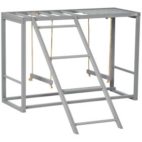 Chicken Activity Play with Swing Set for 3–4 Birds, Wooden Chicken Coop Accessory with Multiple Perches & Hen Ladder, Gray (Option: Gray-1100x500x170 mm)